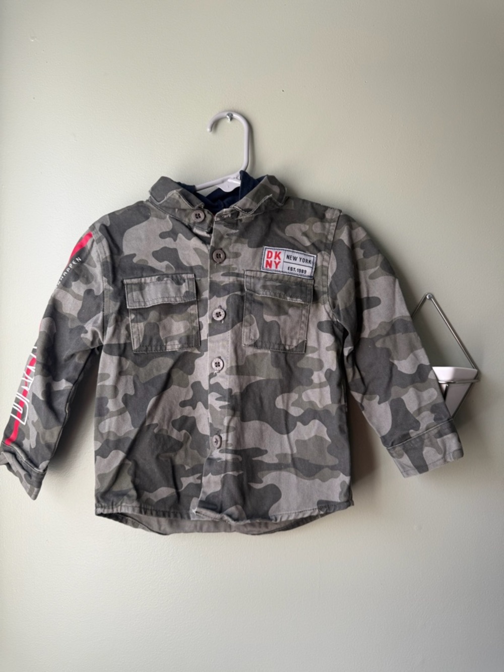 Kids DKNY button up with hood.
